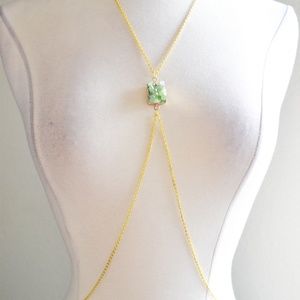 Green Crystal Druzy Gold Body Chain Harness